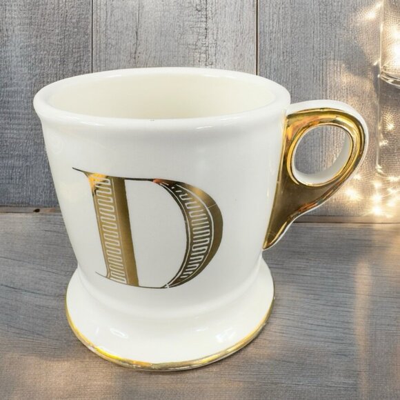 Anthropologie Gold Trim MONOGRAM 14oz Coffee Mug Cup Letter Initial D W Sticker - Picture 1 of 11